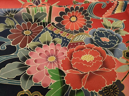 平和屋着物●手ざし京紅型染・宮崎紅型　宮崎良次　振袖・長襦袢(無双仕立て)セット　風景花鳥文　暈し染め　正絹　逸品　AABI9687ck