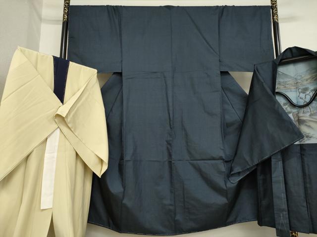 平和屋着物●男性　本場大島紬　アンサンブル・長襦袢(袷)セット　100亀甲　総詰め　正絹　逸品　AABI9692ck