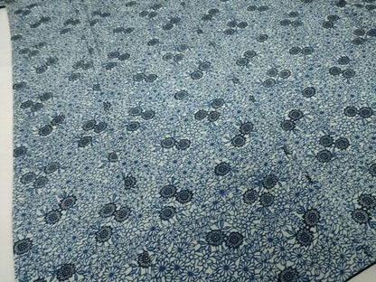 平和屋着物●上質な小紋　型染め　藍　草花文　鬼しぼ縮緬　正絹　逸品　AABI9693ck