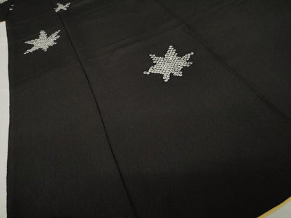 平和屋着物●上質な小紋　総絞り　楓　黒地　正絹　逸品　AABI9694ck