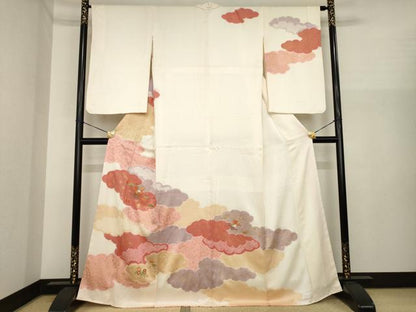 平和屋着物●訪問着　絞り　刺繍　雲重ね花文　正絹　逸品　AABI9696ck