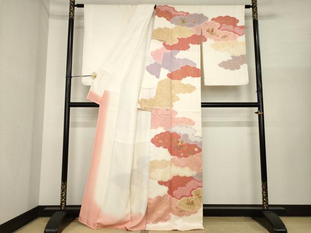 平和屋着物●訪問着　絞り　刺繍　雲重ね花文　正絹　逸品　AABI9696ck