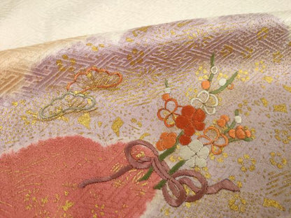 平和屋着物●訪問着　絞り　刺繍　雲重ね花文　正絹　逸品　AABI9696ck