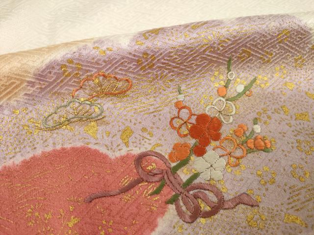 平和屋着物●訪問着　絞り　刺繍　雲重ね花文　正絹　逸品　AABI9696ck
