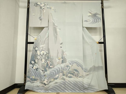平和屋着物●訪問着　友禅　作家物　立波花文　正絹　逸品　AABI9697ck