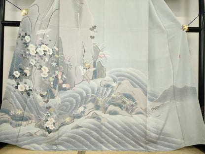 平和屋着物●訪問着　友禅　作家物　立波花文　正絹　逸品　AABI9697ck