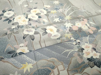 平和屋着物●訪問着　友禅　作家物　立波花文　正絹　逸品　AABI9697ck