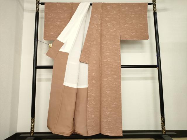 平和屋着物●上質な色無地　立波地紋　煎茶色　正絹　逸品　AABI9699ck