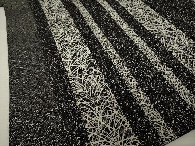 平和屋着物●伝統工芸士　水谷滉　小紋　間道　黒地　正絹　逸品　AABI9702ck