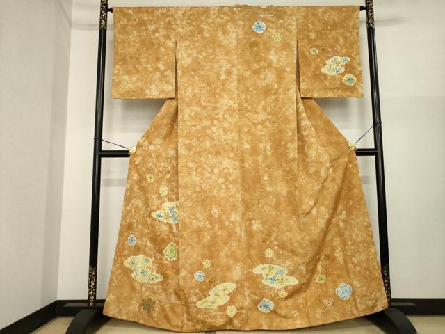 平和屋着物●訪問着　紬地　絞り　流水花文　正絹　逸品　AABI9703ck