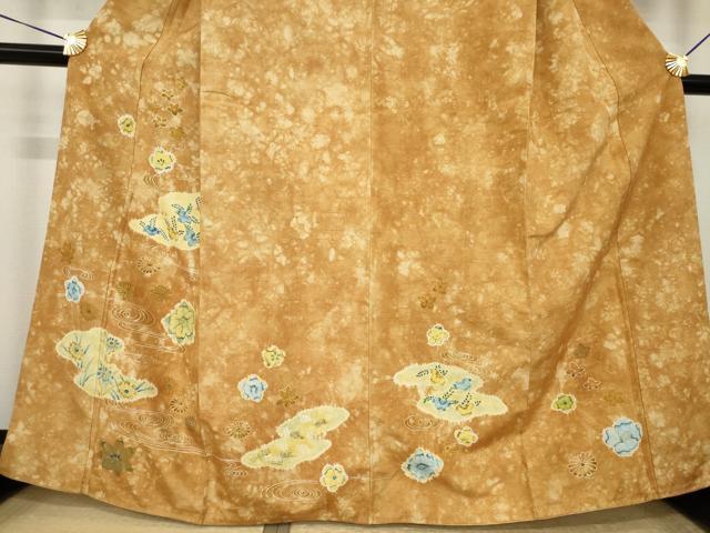 平和屋着物●訪問着　紬地　絞り　流水花文　正絹　逸品　AABI9703ck