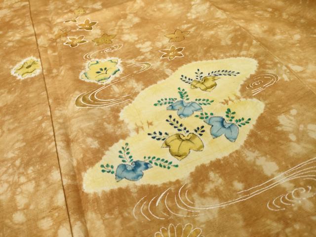 平和屋着物●訪問着　紬地　絞り　流水花文　正絹　逸品　AABI9703ck