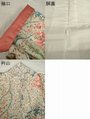 平和屋着物●上質な小紋　友禅　紬地　枝花文　正絹　逸品　AABI9704ck