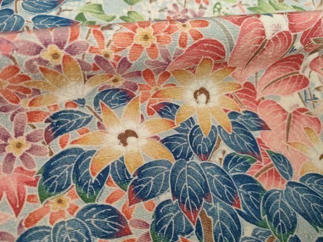 平和屋着物●上質な小紋　友禅　紬地　枝花文　正絹　逸品　AABI9704ck