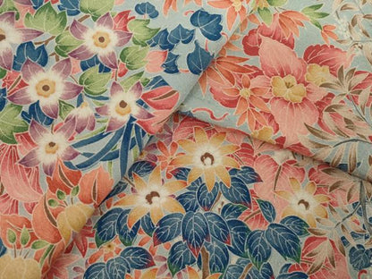 平和屋着物●上質な小紋　友禅　紬地　枝花文　正絹　逸品　AABI9704ck