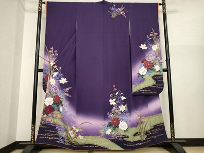 平和屋着物●ブライダルファッションデザイナー・桂由美　振袖　流水花文　暈し染め　金彩　正絹　逸品　AABI9707ck