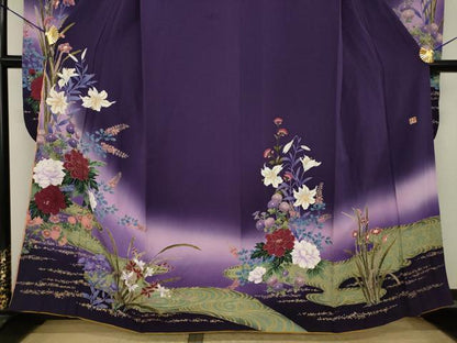 平和屋着物●ブライダルファッションデザイナー・桂由美　振袖　流水花文　暈し染め　金彩　正絹　逸品　AABI9707ck