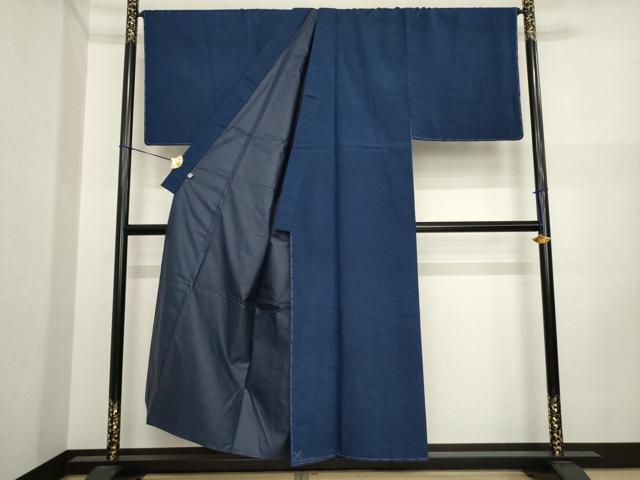 平和屋着物●男性　紬　アンサンブル・長襦袢(袷)セット　色無地　留紺色　正絹　逸品　未使用　AABI9713ck