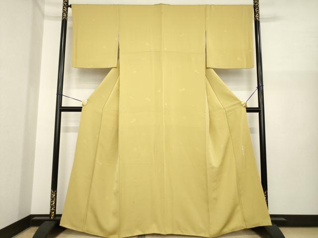 平和屋着物●上質な色無地　作家物　舞花地紋　桐の染　芥子色　正絹　逸品　AABI9714ck