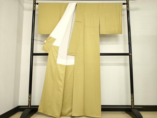 平和屋着物●上質な色無地　作家物　舞花地紋　桐の染　芥子色　正絹　逸品　AABI9714ck
