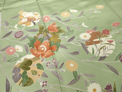 平和屋着物●訪問着　駒刺繍　雪輪花文　暈し染め　金彩　正絹　逸品　AABI9715ck