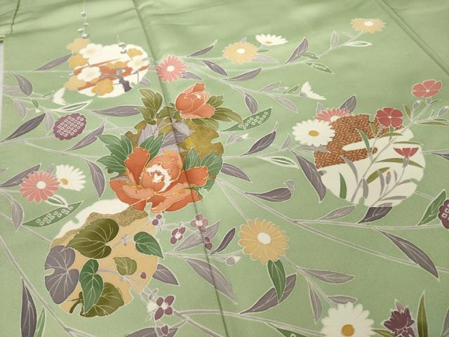 平和屋着物●訪問着　駒刺繍　雪輪花文　暈し染め　金彩　正絹　逸品　AABI9715ck