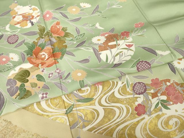 平和屋着物●訪問着　駒刺繍　雪輪花文　暈し染め　金彩　正絹　逸品　AABI9715ck