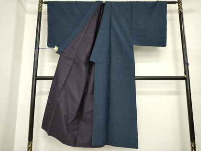 平和屋着物●男性　紬　アンサンブル　色無地　青褐色　正絹　逸品　AABI9717ck