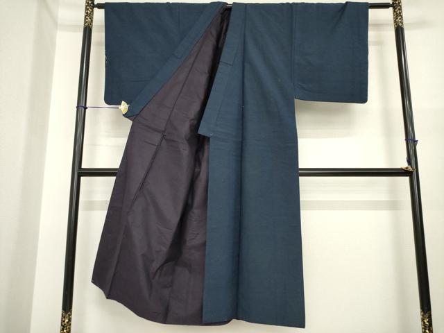 平和屋着物●男性　紬　アンサンブル　色無地　青褐色　正絹　逸品　AABI9717ck