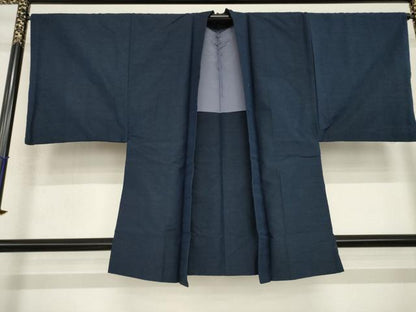 平和屋着物●男性　紬　アンサンブル　色無地　青褐色　正絹　逸品　AABI9717ck