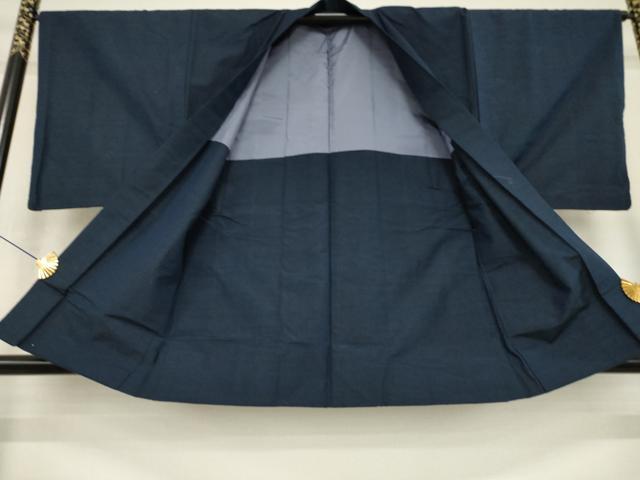 平和屋着物●男性　紬　アンサンブル　色無地　青褐色　正絹　逸品　AABI9717ck