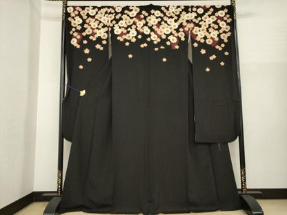 平和屋着物●こむさでもーど・COMME CA DU MODE　振袖　舞桜　黒地　正絹　逸品　AABI9718ck