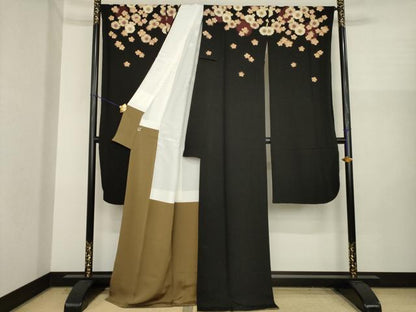 平和屋着物●こむさでもーど・COMME CA DU MODE　振袖　舞桜　黒地　正絹　逸品　AABI9718ck