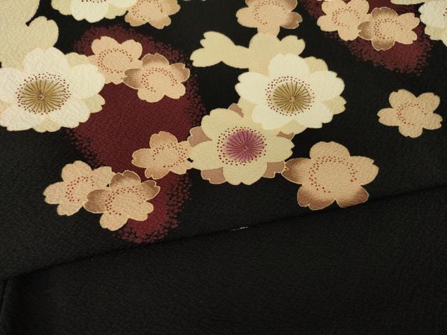 平和屋着物●こむさでもーど・COMME CA DU MODE　振袖　舞桜　黒地　正絹　逸品　AABI9718ck
