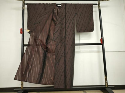 平和屋着物＊夏物　小紋　紗　斜縞　金通し地　正絹　逸品　未使用　AABI9723cs