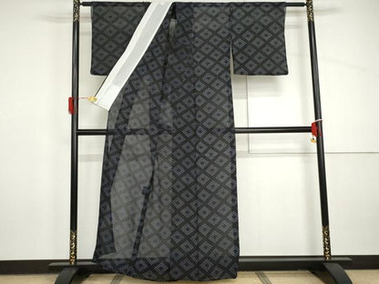 平和屋着物＊夏物　小紋　紗　花菱文　正絹　逸品　AABI9730cs