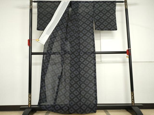 平和屋着物＊夏物　小紋　紗　花菱文　正絹　逸品　AABI9730cs