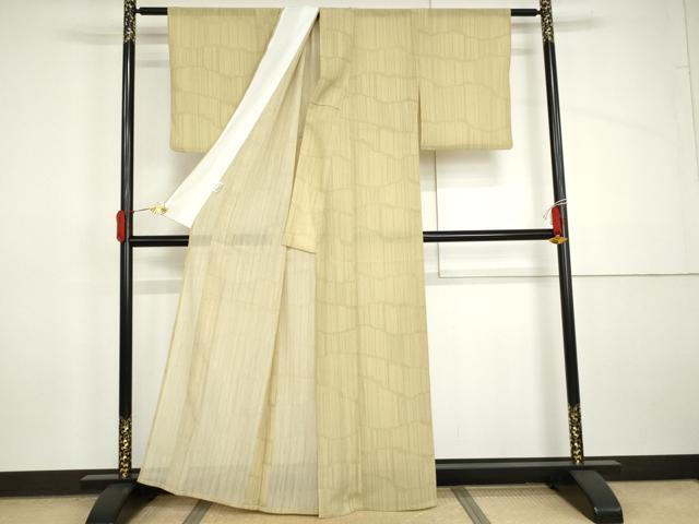 平和屋着物＊夏物　小紋　紗　変わり横段文　洗える着物　AABI9731cs