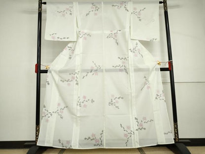 平和屋着物＊夏物　小紋　絽　枝花文　洗える着物　AABI9732cs