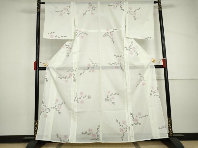 平和屋着物＊夏物　小紋　絽　枝花文　洗える着物　AABI9732cs