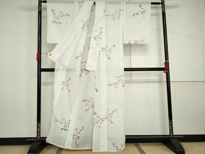 平和屋着物＊夏物　小紋　絽　枝花文　洗える着物　AABI9732cs