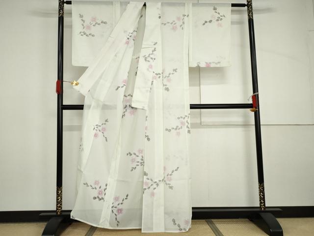 平和屋着物＊夏物　小紋　絽　枝花文　洗える着物　AABI9732cs