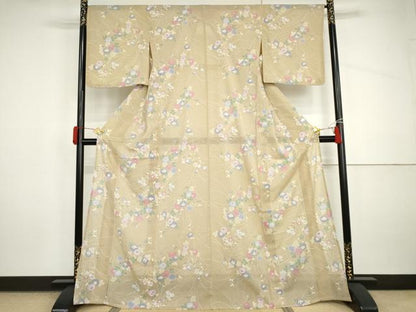 平和屋着物＊夏物　小紋　絽　枝花文　洗える着物　未使用　AABI9735cs