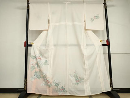 平和屋着物＊夏物　訪問着　絽　枝花文　暈し染め　銀彩　洗える着物　AABI9740cs