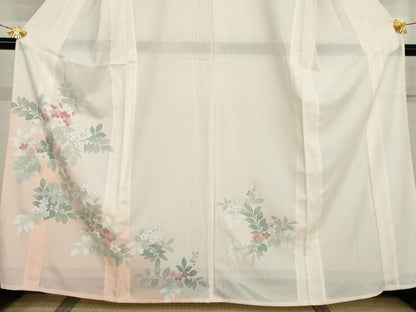 平和屋着物＊夏物　訪問着　絽　枝花文　暈し染め　銀彩　洗える着物　AABI9740cs