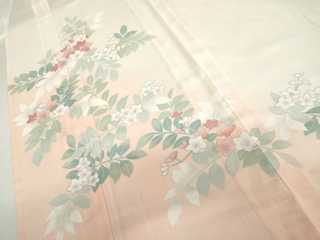 平和屋着物＊夏物　訪問着　絽　枝花文　暈し染め　銀彩　洗える着物　AABI9740cs