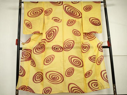 平和屋着物＊夏物　小紋　絹紅梅　渦　正絹　逸品　AABI9741cs