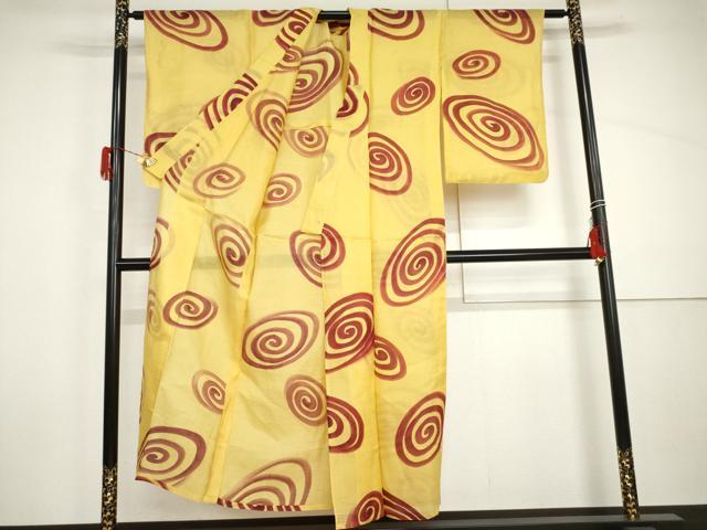 平和屋着物＊夏物　小紋　絹紅梅　渦　正絹　逸品　AABI9741cs