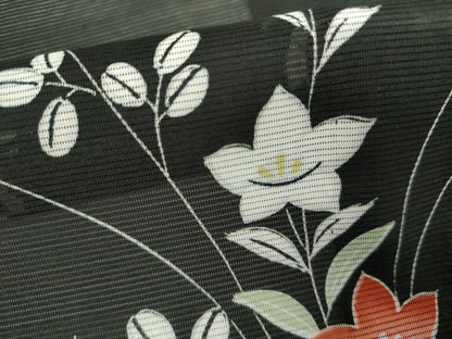 平和屋着物＊夏物　黒留袖　絽　流水草花文　洗える着物　未使用　AABI9743cs