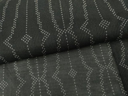 平和屋着物＊夏物　お召　風通紗　幾何学文様　黒地　正絹　逸品　AABI9746cs